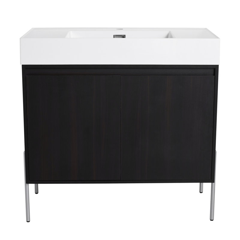 Meuble-lavabo autoportant avec lavabo en résine et portes à fermeture douce, H 35,08 po x l 35,46 po x P 18,15 po