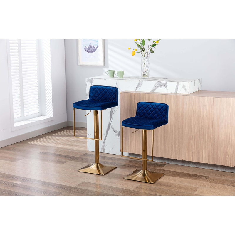 Tabouret pivotant à hauteur réglable Aldegonde Zariyah, Bleu marine