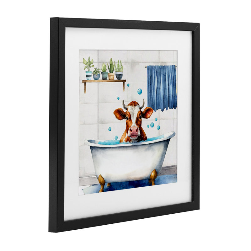 «Suds Cow Bathaign», reproduction imprimée sous verre, conception de Kim Allen, H 13 po x l 13 po, Cadre noir minuit