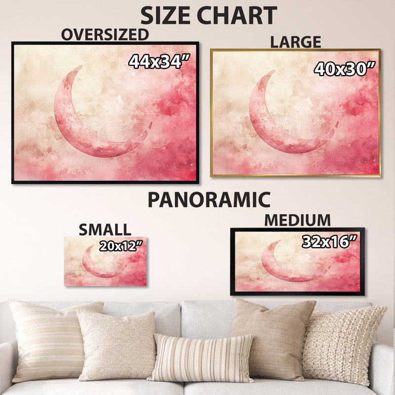 Décoration murale en toile Blush Celestial Glow I - rose céleste, H 12 po x l 20 po, Toile tendue
