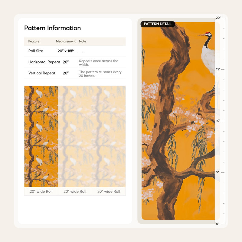 Papier peint adhésif style asiatique Vibrant Crane and Cherry Blossom