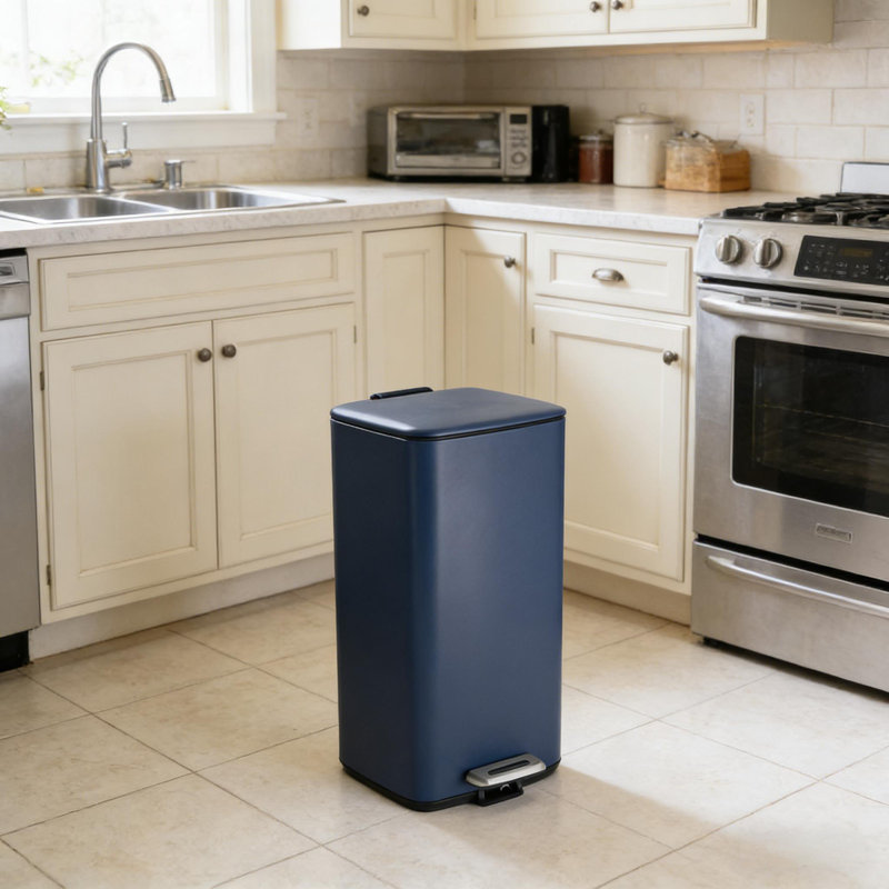 Poubelle de cuisine 8 gallons avec couvercle et seau intérieur, Marine