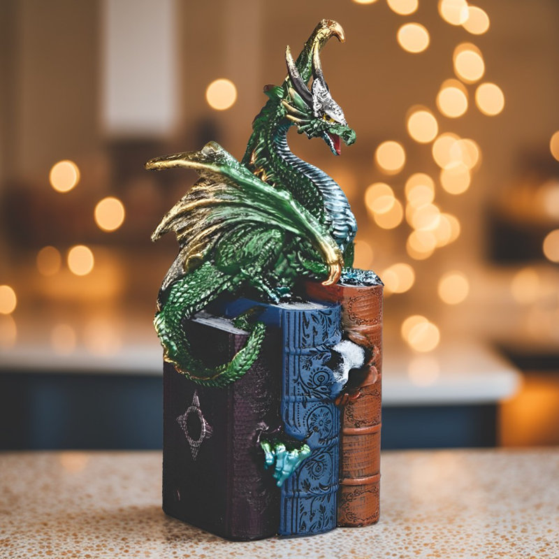 7"H Dragon on Book Figurine