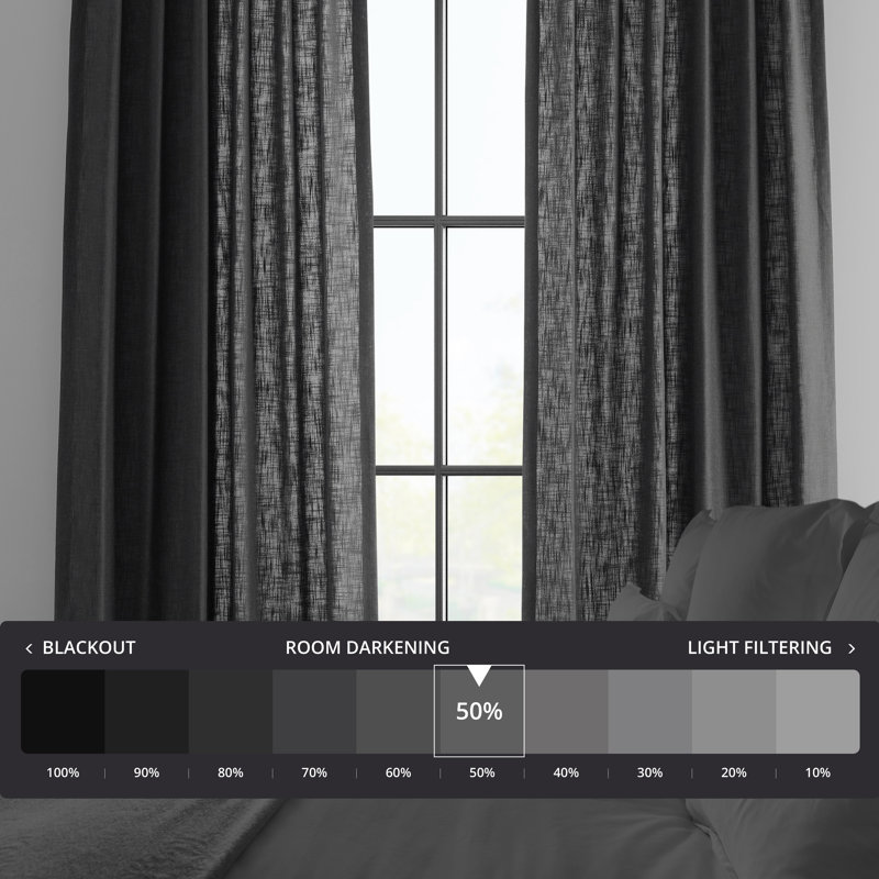 Clem Heavy Faux Linen Light Filtering Curtains For Bedroom & Living Room Curtains - Single Panel Drapes, 50" W x 96" L