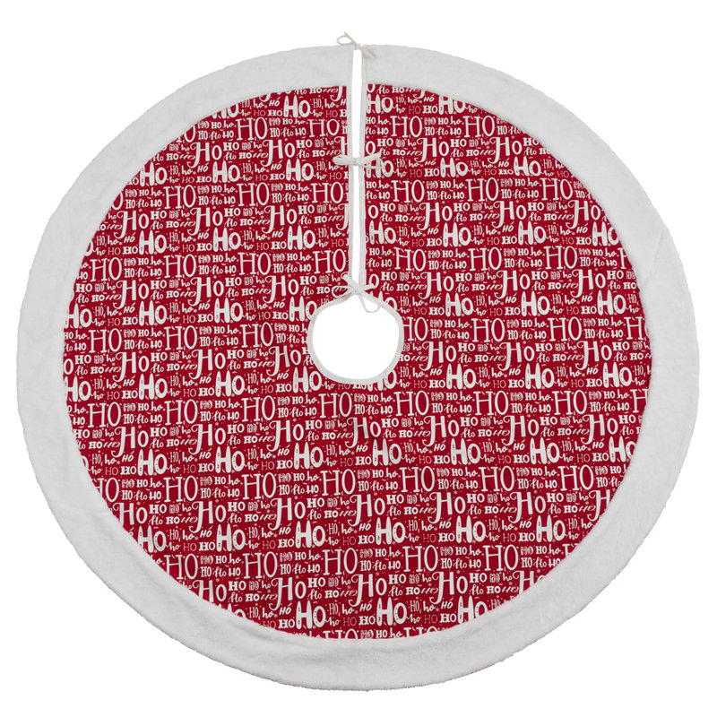 Jupe d'arbre de Noël rouge en coton Ho Ho Ho, L 56 po