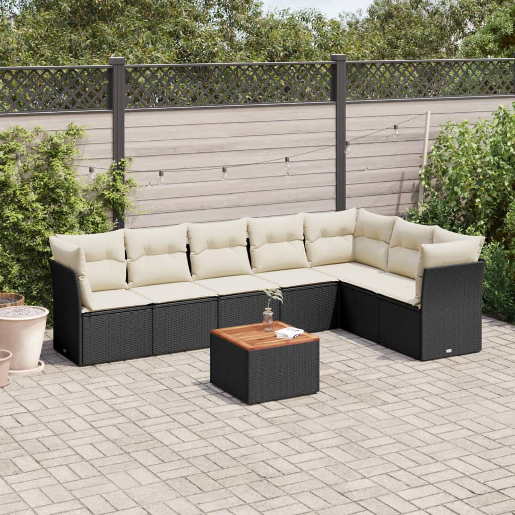 Vidaxl 8-Tlg. Garten-Sofagarnitur Mit Kissen Schwarz Poly Rattan