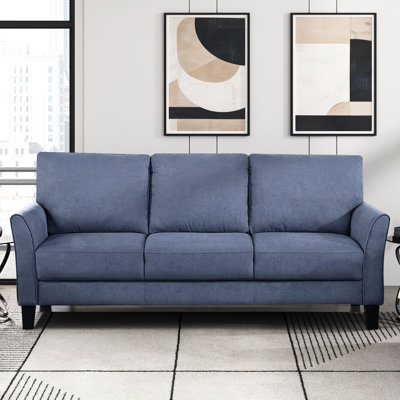 Blue Upholstered 3 - Seater Modern , Solid Wood And Flared Plywood Upholstery