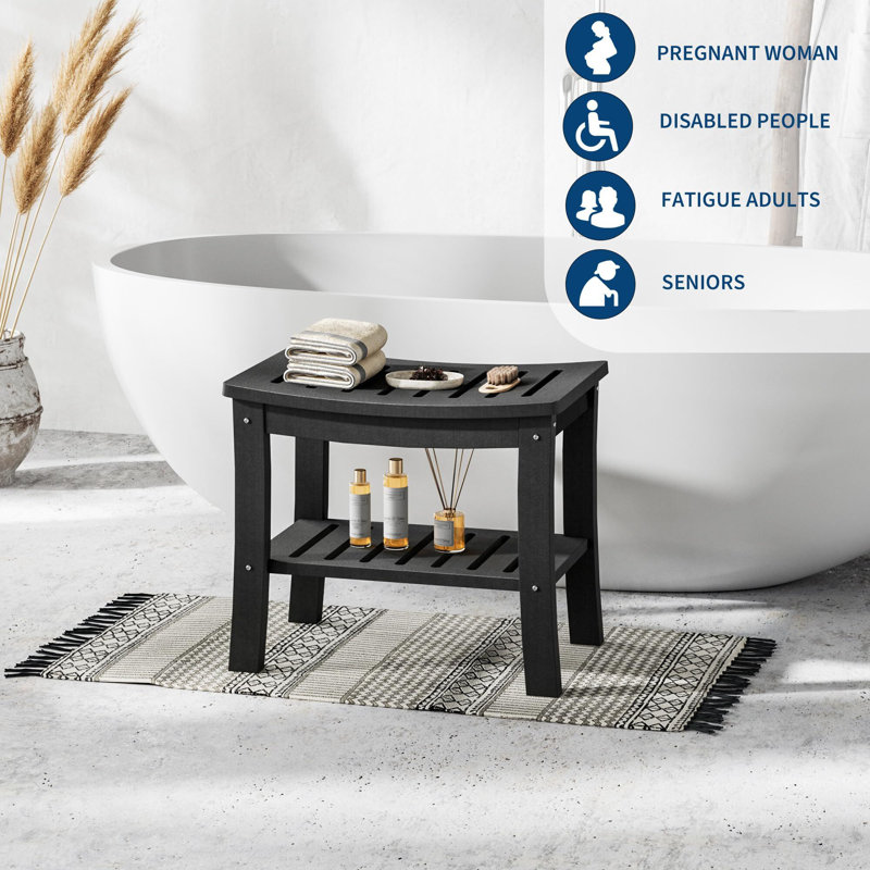 HDPE Showers Bench With Storage Shelf,Shower Bench for Inside Shower to Sit On,Waterproof Showers Stool/Chair/Seat for Bathroom, Bathtub, Supports