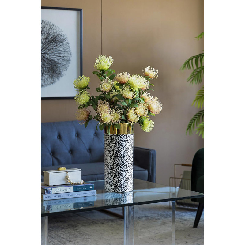 Matte Black and Gold Sleek Ceramic Table Vase