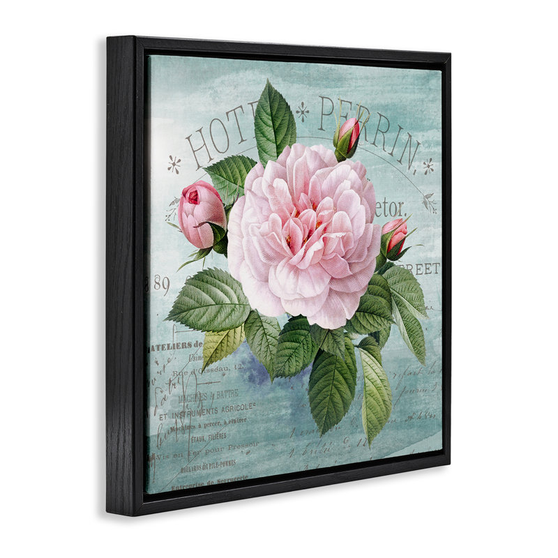 Cadre flottant lumineux et rustique à fleurs tropicales, design par Susan Arnot, Cadre flottant noir de jais, 18" H x 18" W