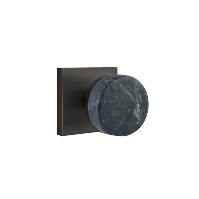Mortaise intérieure Emtek Select avec rosette carrée et tige conique, bouton en marbre vert (droite)