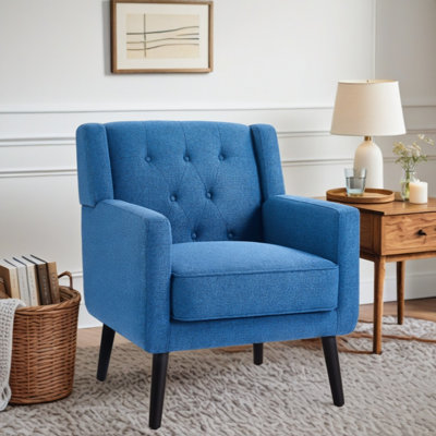 29" Wide Contemporary Upholstered Button-Tufted Armchair With Solid Wood Legs