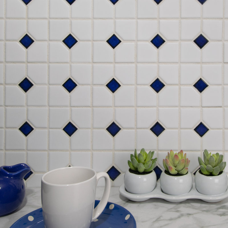 Oxford 11" x 11" Porcelain Honeycomb Mosaic Wall & Floor Tile, Blue/White