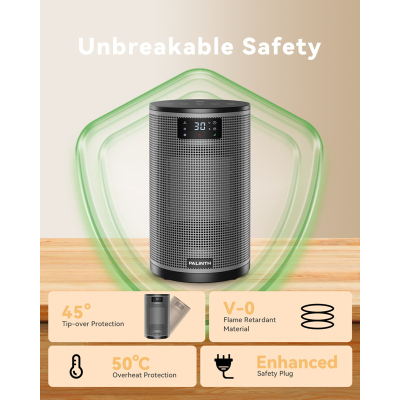 5118BTU Portable Heater, 1500W PTC Electric with ECO Mode,Auto on/off, Quiet for Home, Office