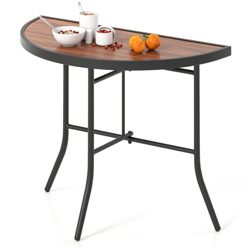 2 pièces Table de banquet pliable demi-ronde pliable avec cadre en métal brun