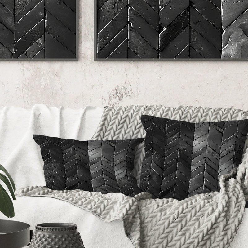 Coussin lombaire noir à chevrons - Mid-Century