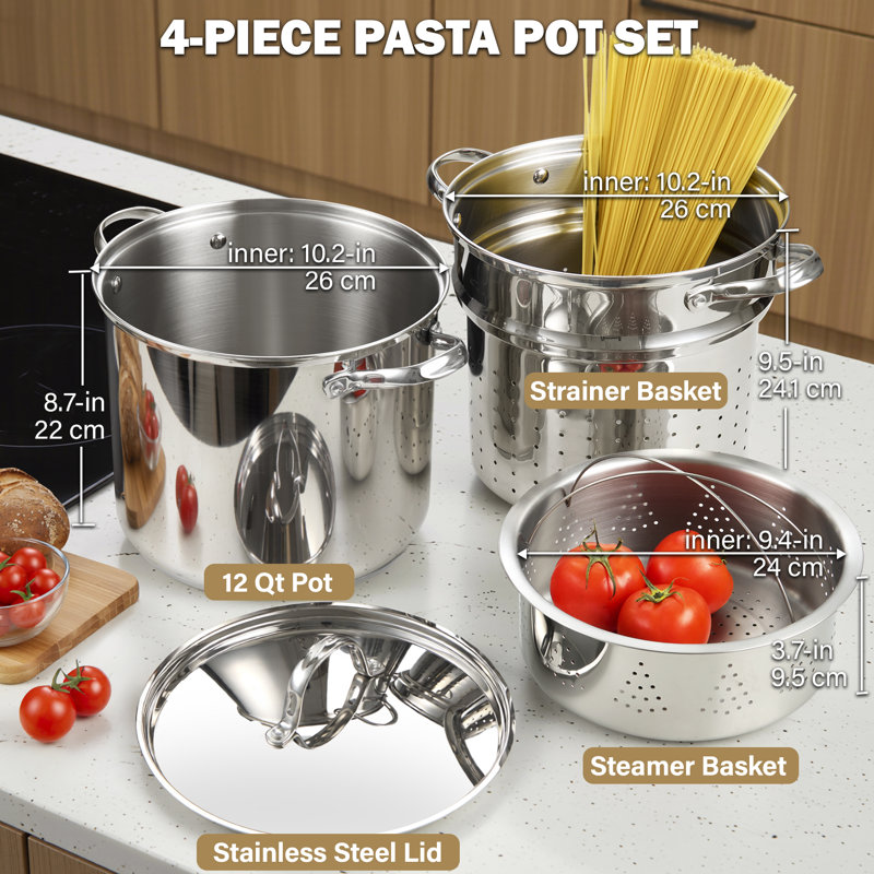 Ensemble de casseroles à pâtes 12 pte Cooks Standard Classic, acier inoxydable 18/10, marmite Spaghetti