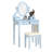 Blue Wood Vanity Table And Wonderful Stool With 3 Storage Drawers Adjustable Mirror - Compartments, Oval Mirror,-404769371