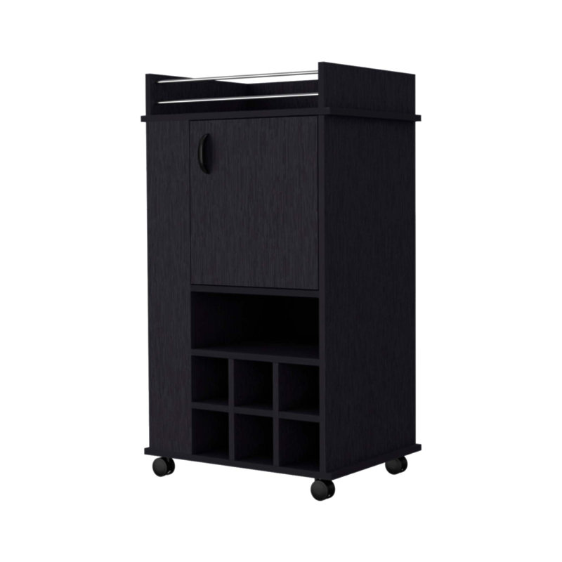 Allandale 1-Door Bar Cart with Wine Rack and Casters, Perfect for Entertaining and Efficient Storage in Any Home., Black