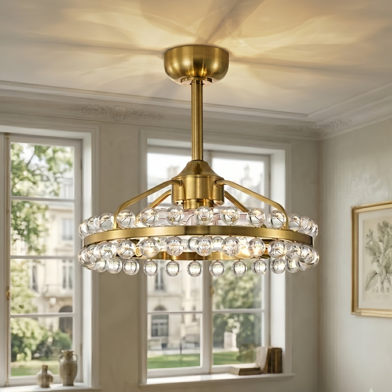 Jackeline 18.9" W Metal Ceiling Fan, Brass with Clear Blades