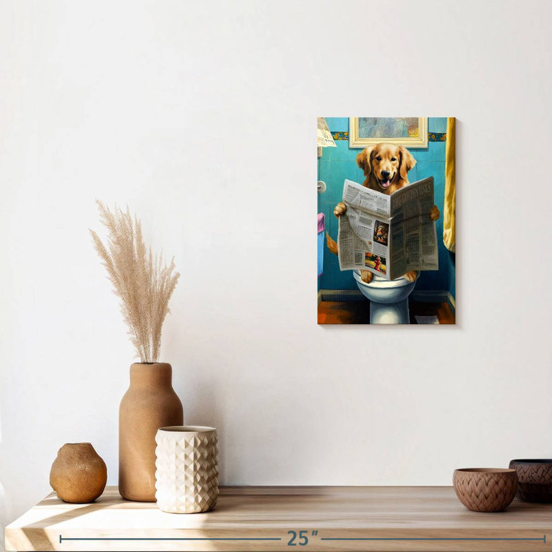Golden retriever sur une toilette sur toile, H 12 po x l 8 po x P 1 po