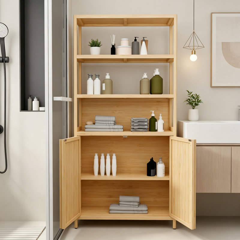 Grand support de rangement à deux portes avec tablettes à 3 niveaux