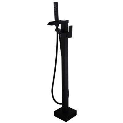 Robinet de baignoire autoportant à haut débit avec douche à main - Noir mat, acier inoxydable, bec cascade, rouille et corrosion pour une salle de bain chouchoutante et un débit d'eau, une baignoire élégante