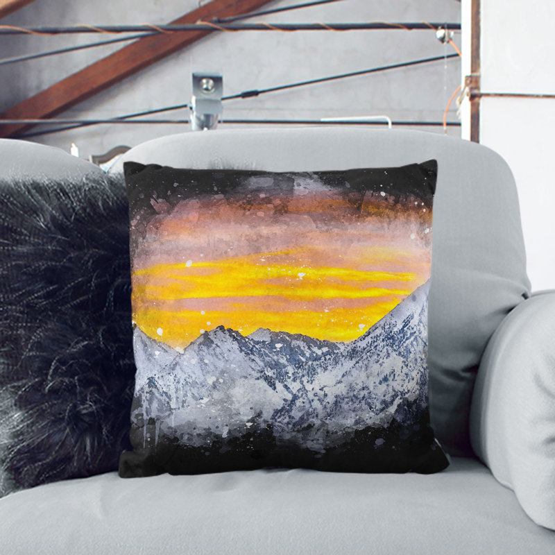 Snowy Mountain Under the Sun Paint Splash Cushion with Filling, 40cm H x 40cm W x 15cm D, White