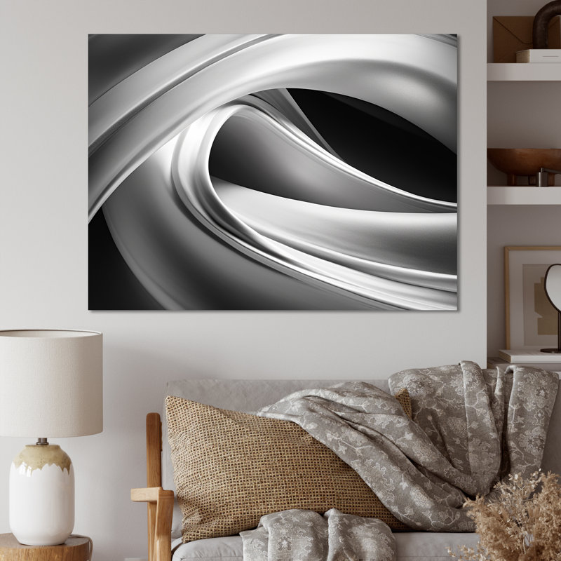Silver Speed fractal Wave II - Abstract Fractal, art mural, H 24 po x l 32 po, Encadrement doré