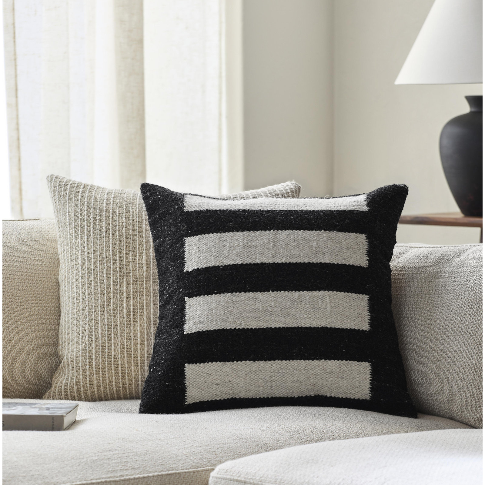 Osmund Geometric Throw Pillow, 22" x 22", Down, Light Silver