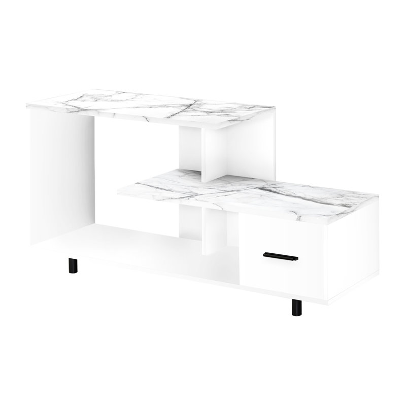 48 Inch White Marble Look Tv Stand, Modern Media Center With Storage Option And For Living Room & Bedroom Contemporary Stand Functionality