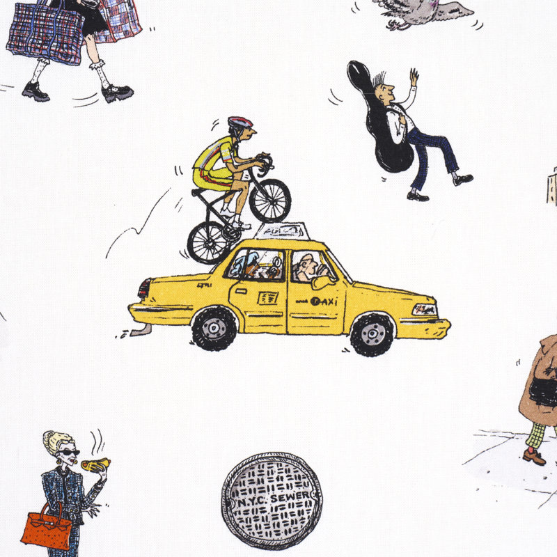 Schumacher X The New Yorker Joana Avillez's Street Scenes Fabric, White/Yellow/Orange