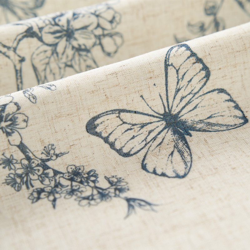 Linen Blend Butterfly Printed Floral Grommet Curtains, 50" W x 63" L