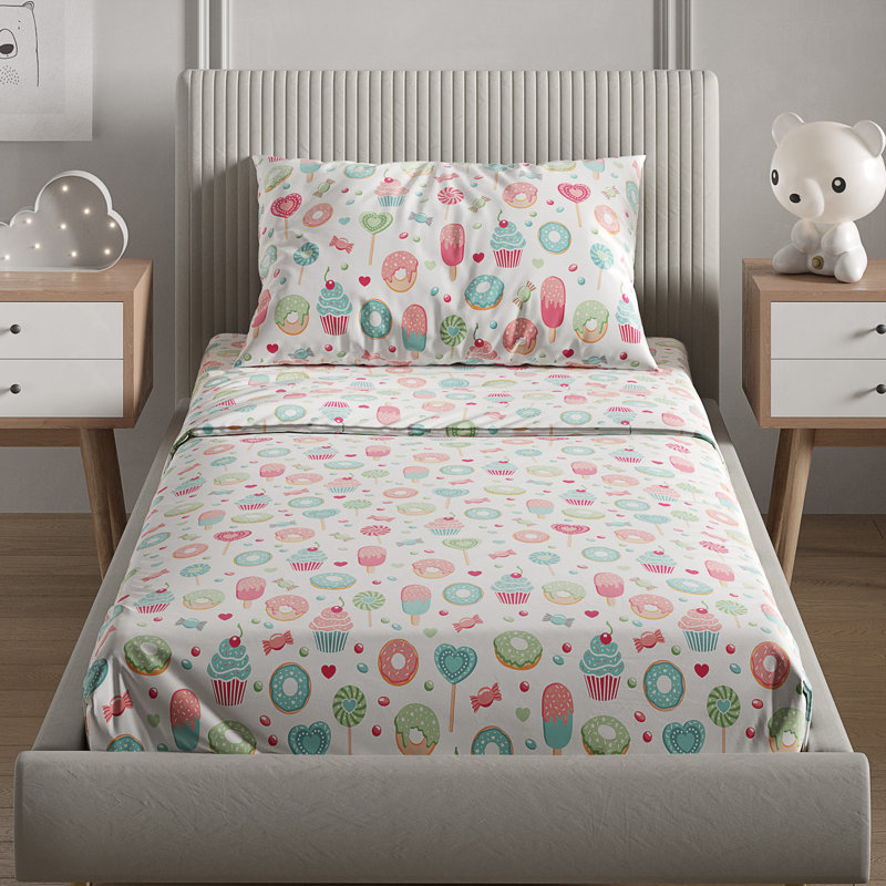 Kids Queen White Microfiber Candy Print Sheet Set