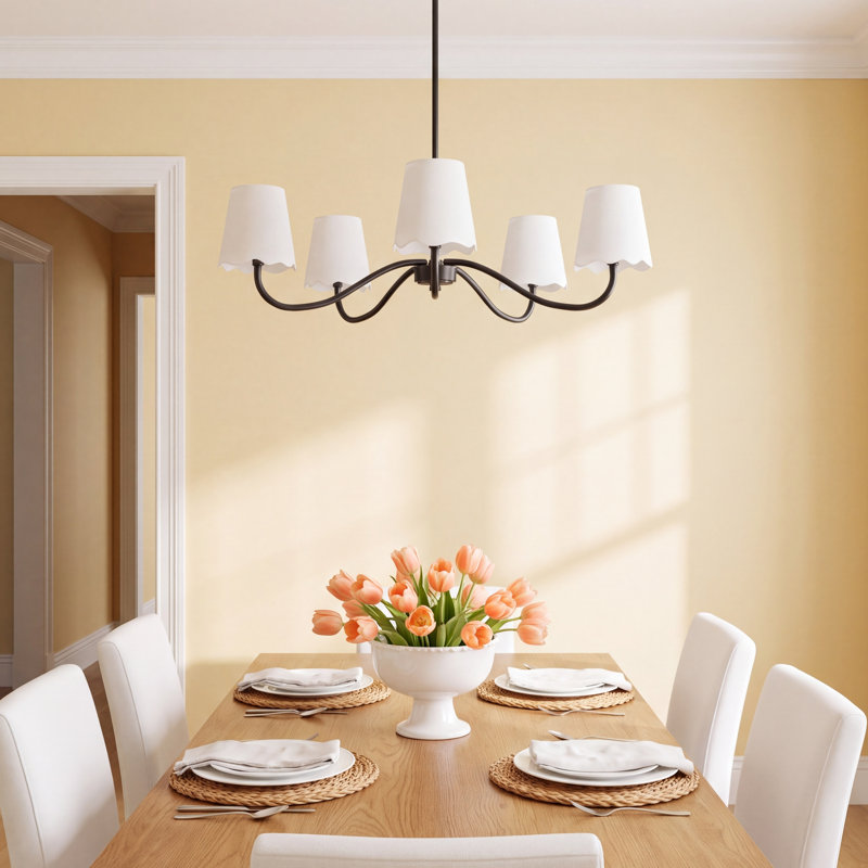 Corda Wrought Iron 5-Light Chandelier, Matte Black, White 