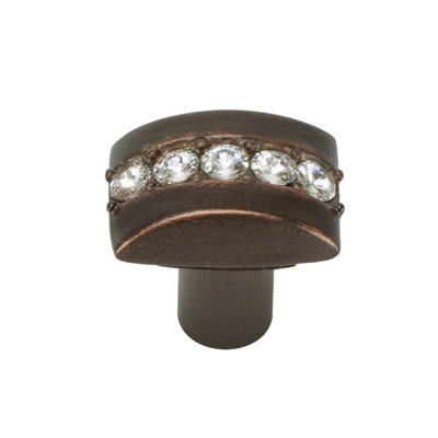 Caché rectangle knob with center of 5 rivoli Swarovski Aurore Boreale Crystalsin Antique Brass