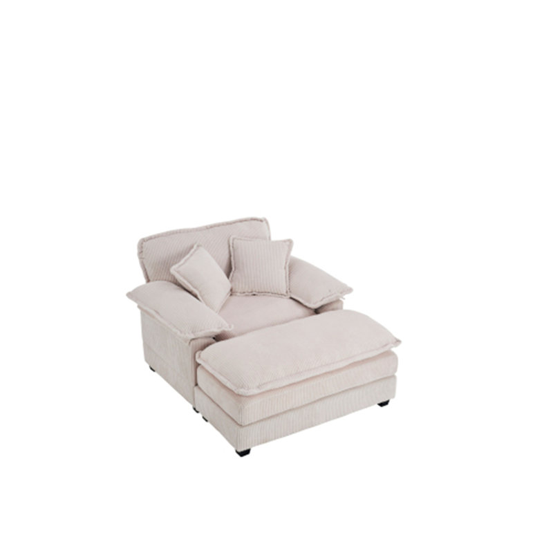 56.3" Single Sofa With 2 Toss Pillows And A Ottoman, Comfy Sofa- Deep Seat Couch, White