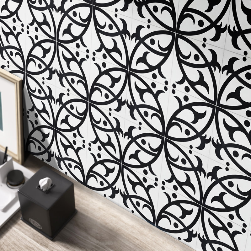 Hocima 8 in. x 8 in. Tile, White/Black