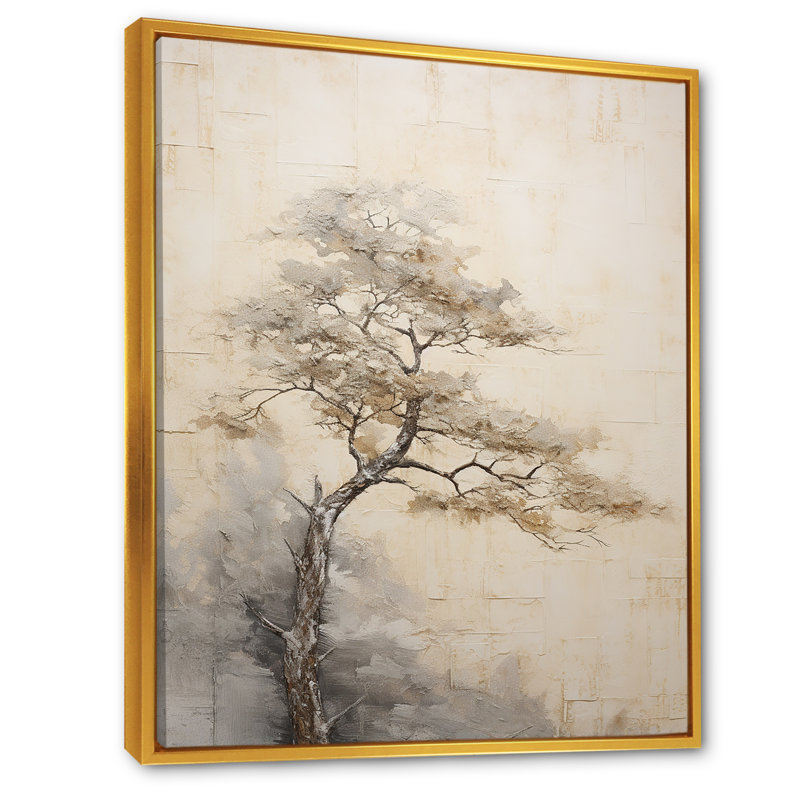«Beige Tree Pine Zen Scenery IV», reproduction d'art sur toile, H 32 po x l 24 po x P 1 po, Cadre flottant doré