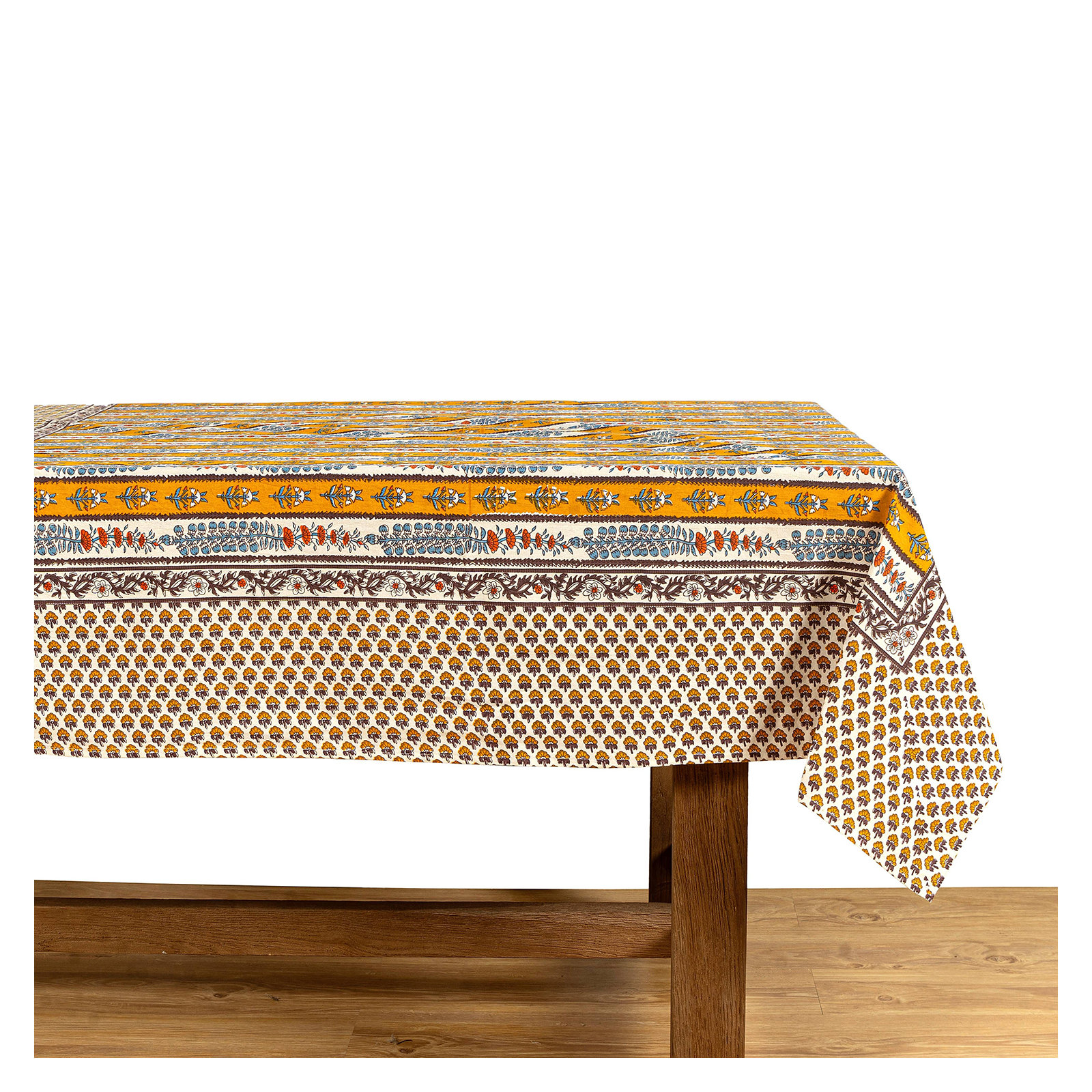 Charlemont Floral Tablecloth, 128" x 71", Dijon/Blue