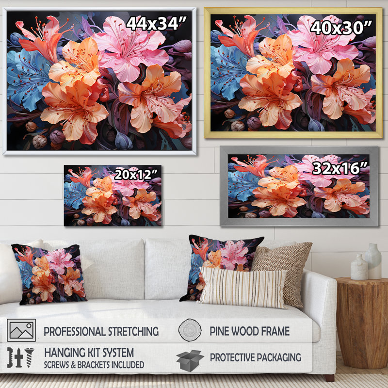 Éclat d'hibiscus de couleur tropicale III, H 16 po x l 32 po x P 1 po, Cadre naturel flottant