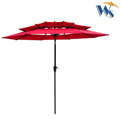 9ft 3 Outdoor Umbrella - Red, , Offers Shade For Garden And Backyard Pool Patio With Protection Crank Controlled, Ideal