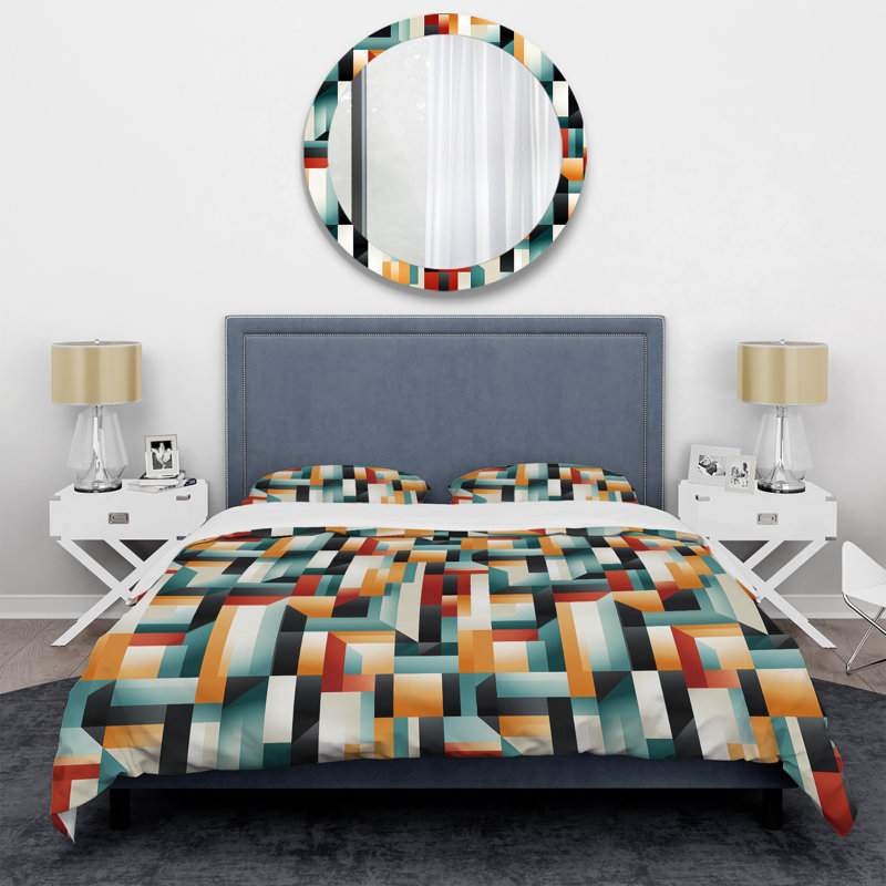 Ensemble de housse de couette en microfibre à motif géométrique vert et jaune