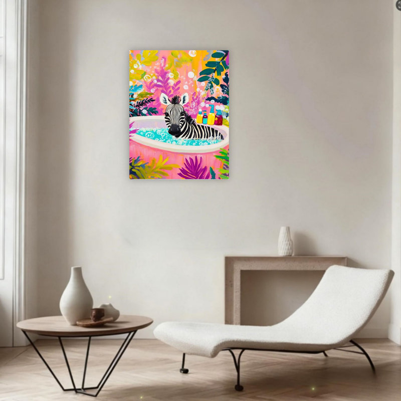 «Vibrant Zebra In Floral Floral Bath», art mural en toile non encadrée 24 po x 36 po
