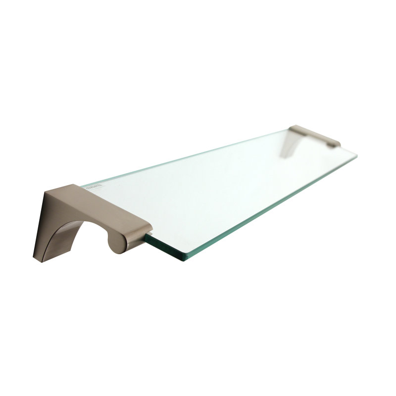 Luna 18" Unlacquered Brass Wall Mounted Glass Shelf