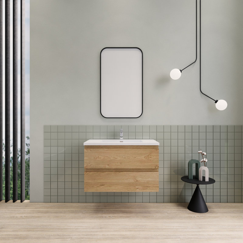 Meuble-lavabo flottant simple 36 po Alcester Ivy Bronx, Chêne d'Angleterre