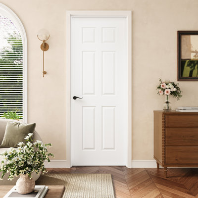 28" X 80" 6-Panel Molded Solid Interior Prehung Door With Black Hinges, Solid Core Door Slab With Frame, Interior Door As Pantry Door, Bedroom Door, Laundry Door, Closet Doors, Room Doors, Right Hand