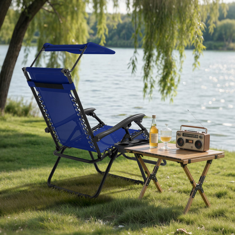 Zero Gravity Chair With Canopy Shade 330 Lb Capacity Adjustable Recliner Headrest For Outdoor Patio Or Beach, Blue