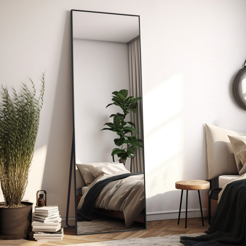 Avilynn Metal Rectangle Mirror, 64" x 21", Black