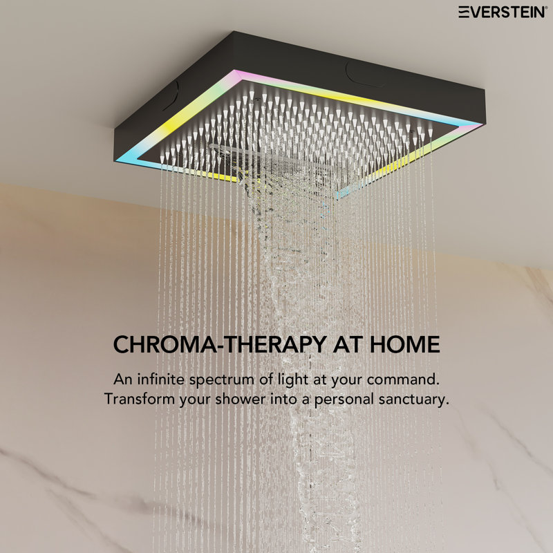 Ceiling Mounted Thermostatic Shower Faucet System, LED Music Rainfall Shower Head  with Handheld Spray, Matte Black